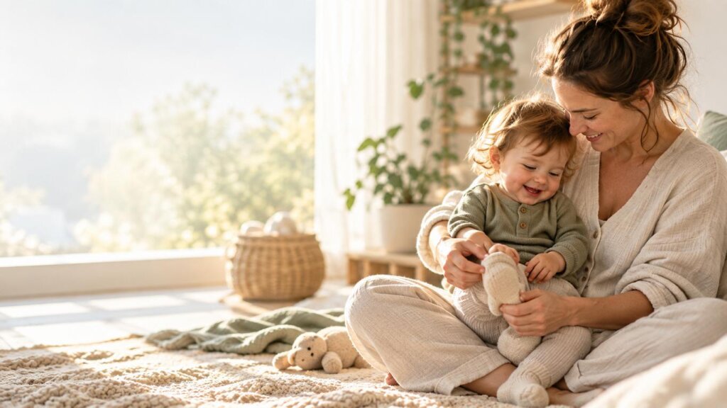 Mutter und Kleinkind in einer entspannten, flexiblen Alltagssituation