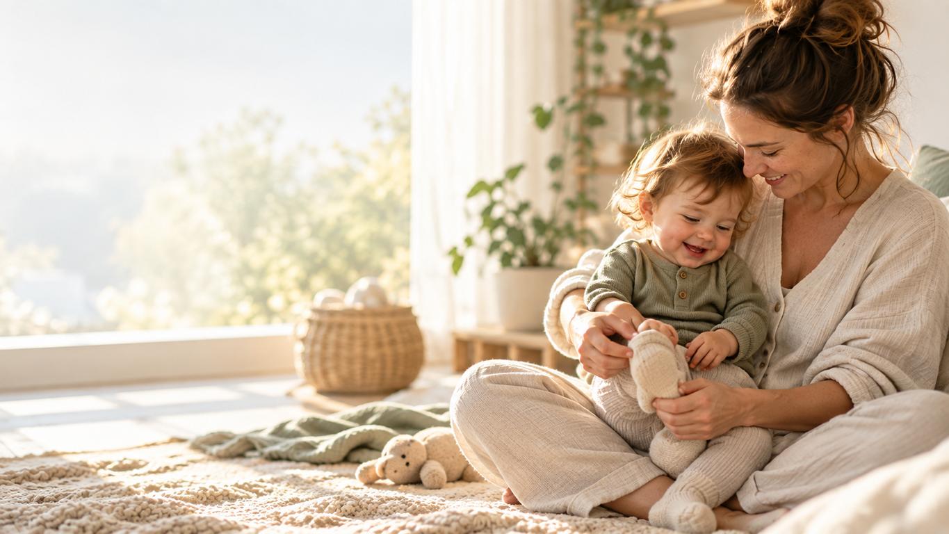 Mutter und Kleinkind in einer entspannten, flexiblen Alltagssituation